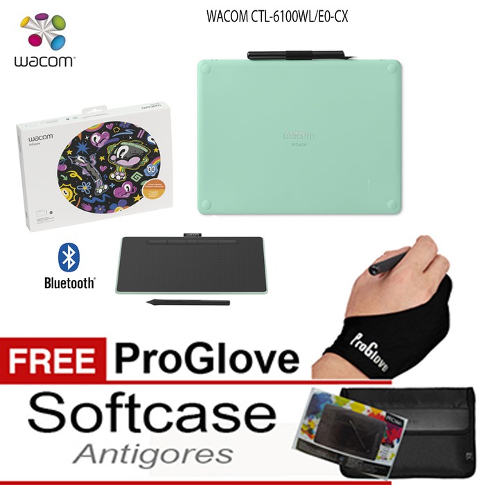 Wacom Intuos CTL-6100WL Medium Bluetooth Pistachio Softcase,Antigores&Glove