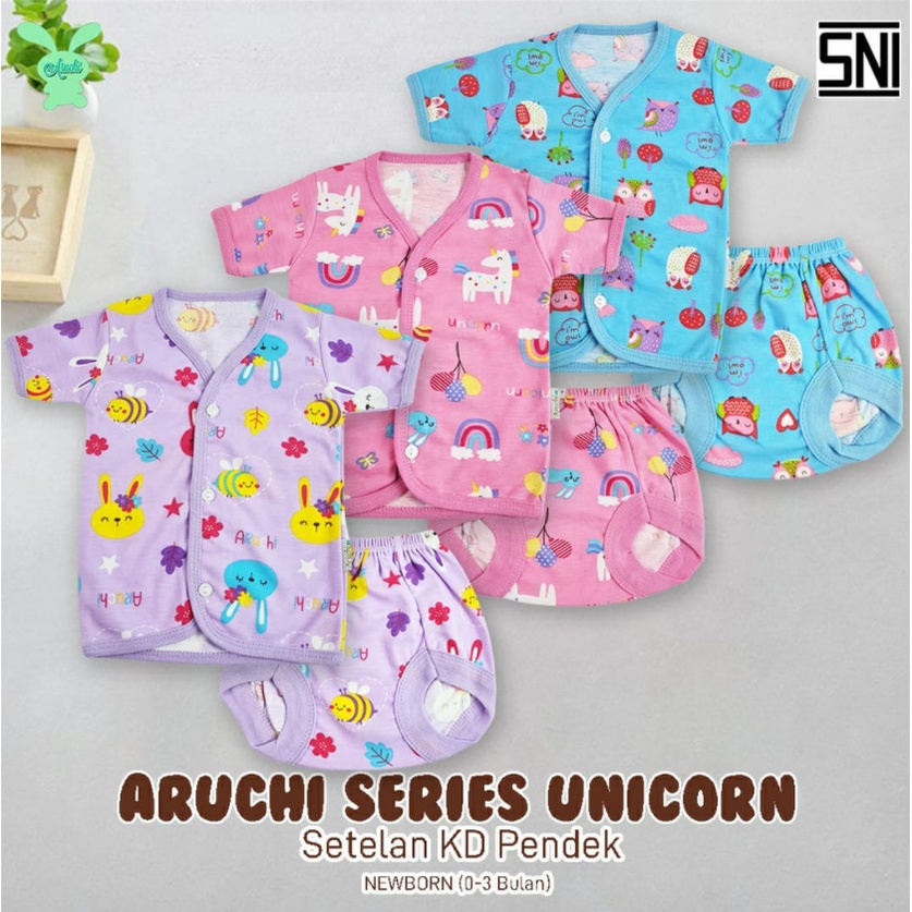 Setelan Pendek Newborn Pendek 3-6m Aruchi /  Libby / Velvet (celana pop + baju tangan pendek) CBKS