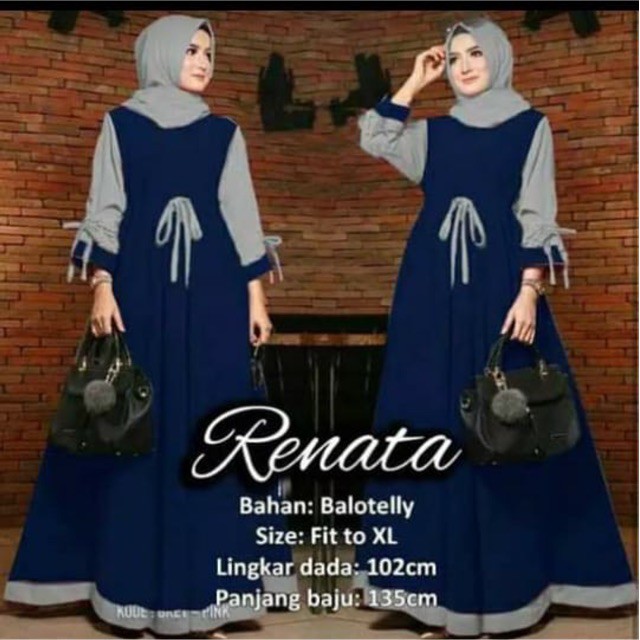 Renata Dress muslim/Busui Resleting Depan/Tanpa Hijab/bisa Cod-1