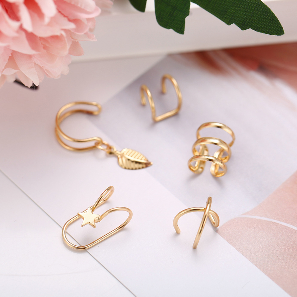 5 Pcs / Set Anting Klip Tanpa Tindik Bentuk Daun Warna-Warni Untuk Pria Dan Wanita