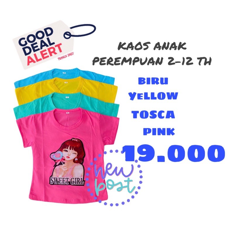 KAOS ANAK PEREMPUAN 2-12 TH / BAJU KAOS ANAK MURAH / ATASAN LENGAN PENDEK ANAK CEWEK / KAOS ANAK