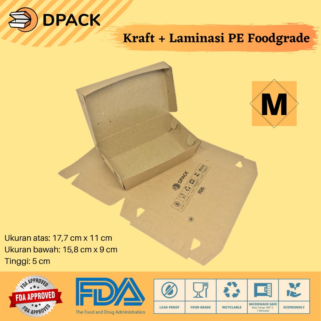 MIN.70PCS | Lunch Box Lembaran Ukuran M | Selip| Lipat Sendiri | Kemasan Makanan ECO Kraft | Box Spa