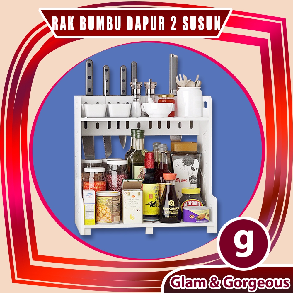 Rak Bumbu Dapur 2 Susun Botol Toples Kayu WPC Serbaguna DS004 Original