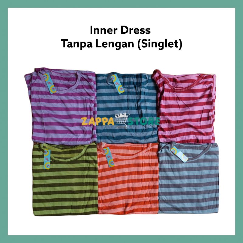 Jual Inner Dress Tanpa Lengan Motif Garis Garis Shopee Indonesia