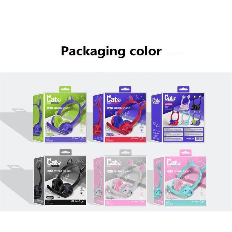 Jual Headphone Cat Ear AKZ020 3.5mm Lucu/Headphone Gaming Dengan