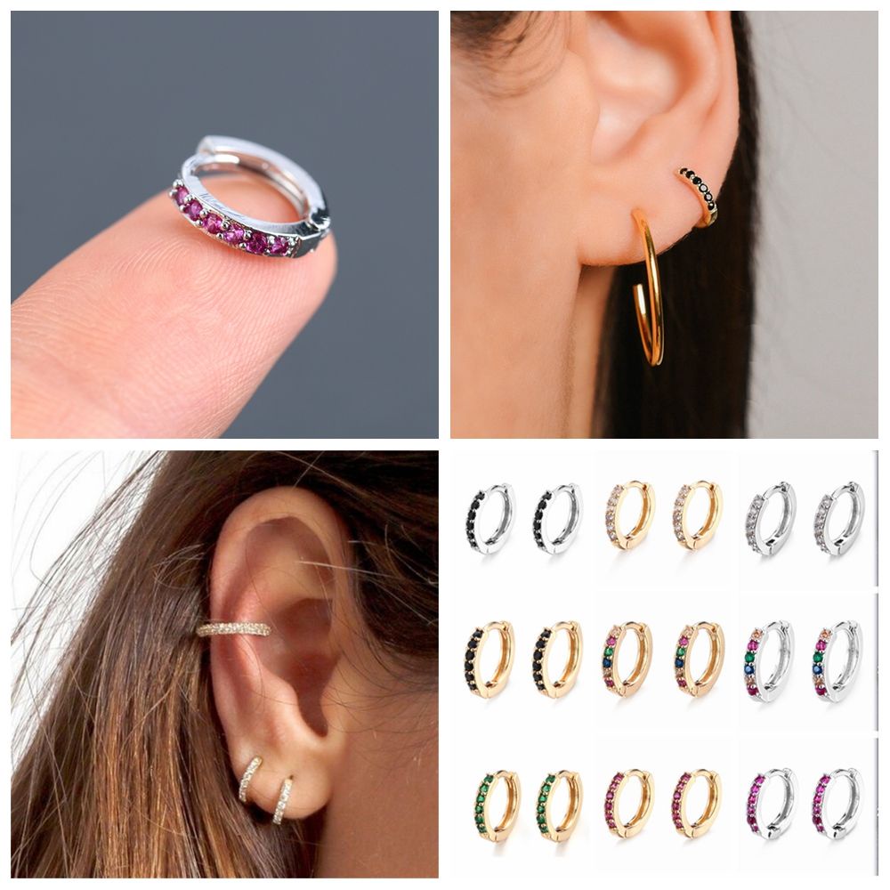 Chookey Anting Tindik Telinga / Hidung Hias Zircon Cz 8mm Warna Gold / Silver / Biru Untuk Pria / Wanita
