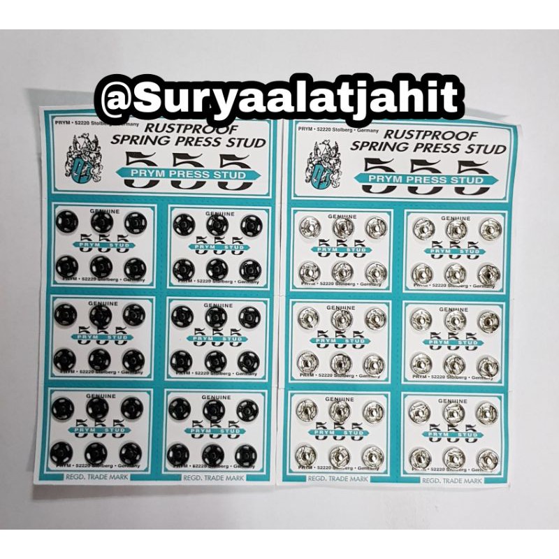 Kancing jepret 555 (8mm) Size 1/0 Prym Nekel 1lembar =rp.8.500/36set