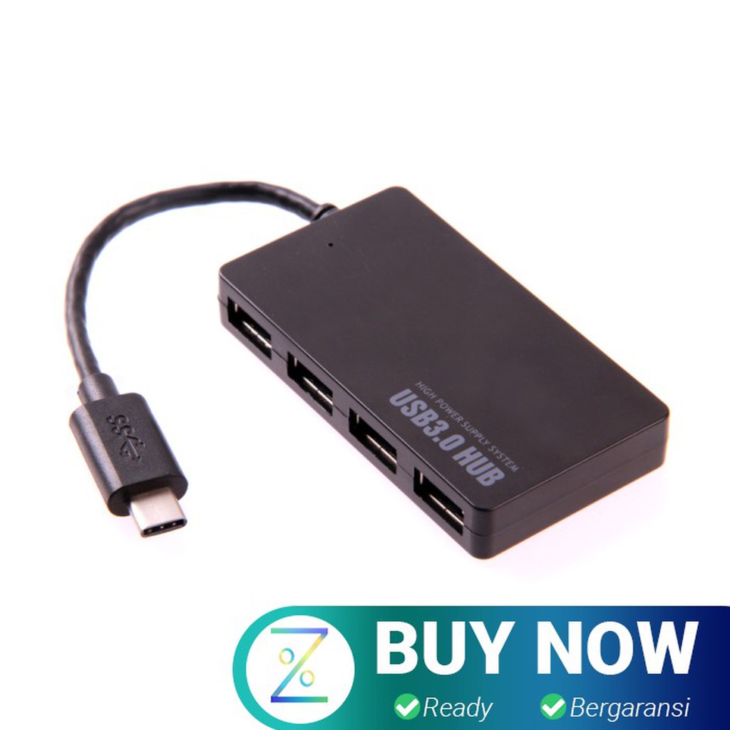 USB Type C to USB 3.0 Hub Adapter 4 Port - Black