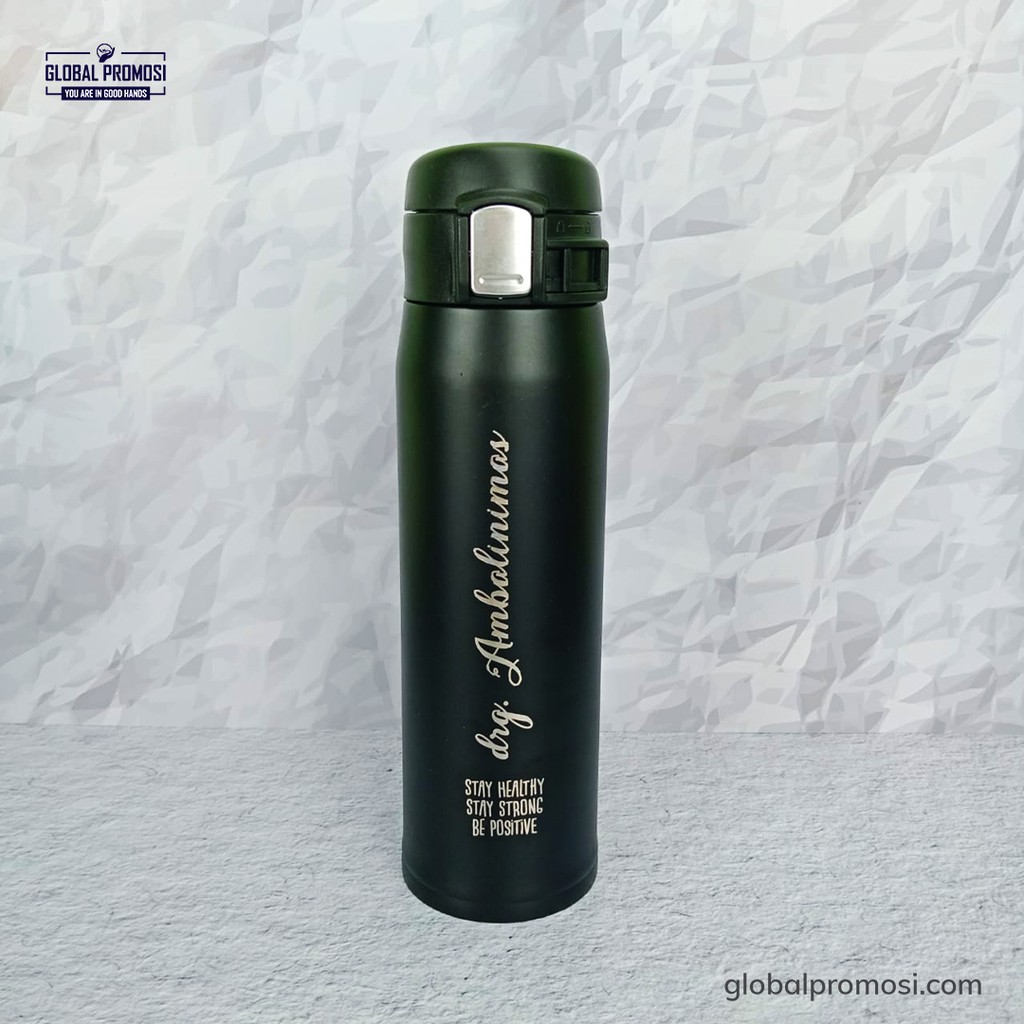 Tumbler Termos Push Lock Samping Custom Laser Grafir Souvenir/Promosi Nama Logo Karakter