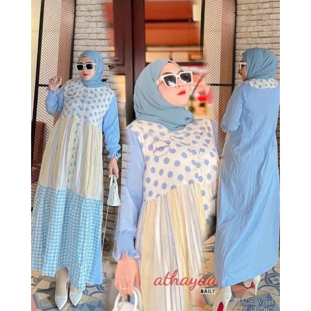 Athaya daily dress biru polka