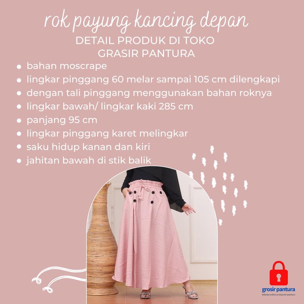 Rok Panjang Payung Jumbo Hitam Wanita Remaja Bahan Moscrape Premium