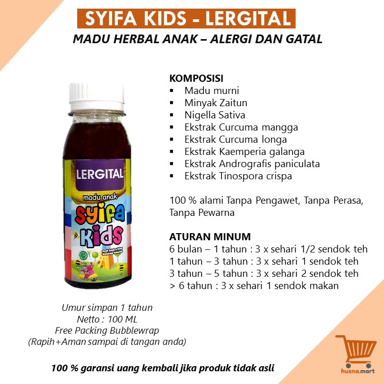 Madu Anak Syifa Kids LERGITAL [Alergi dan Gatal] / Obat Herbal Alergi Gatal Anak Alami - Asli