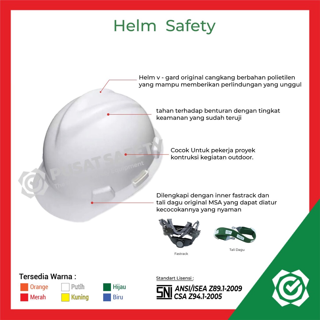 Helm Proyek Safety MSA V-Gard Original with Fastrack