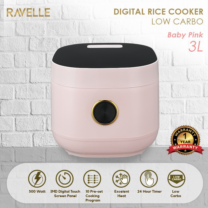 Ravelle Digital Low Carbo Premium Rice Cooker 3 Liter Low Sugar