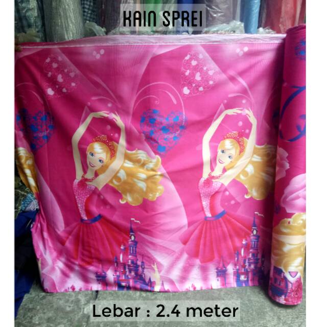 BAHAN KAIN SPREI KATUN MOTIF ANAK CEWEK BARBIE PINK/KAIN SARUNG BANTAL GULING MOTIF KARTUN ANAK LUCU