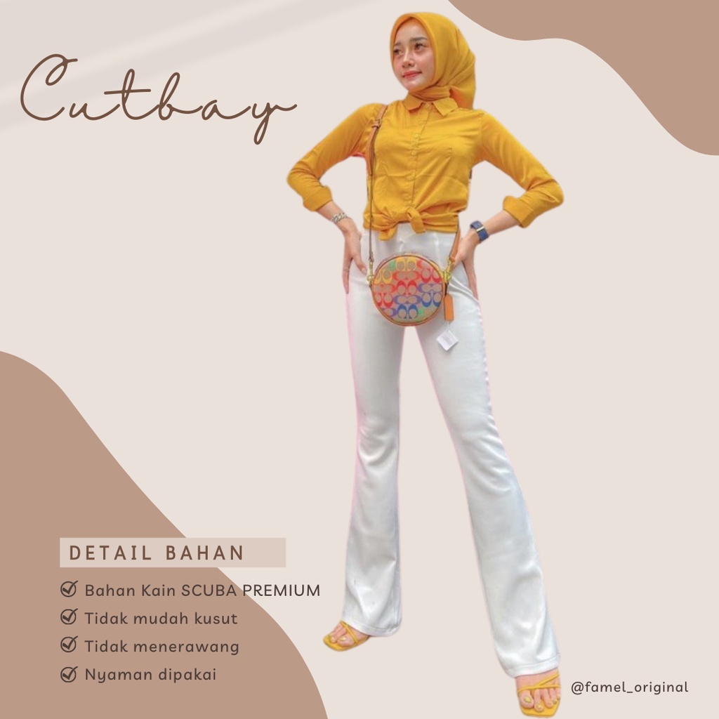 Putih | Highwaist Pants | Cutbray Putih | Cutbray Tanpa Karet | Celana Cewek | Flare Pants | Jogging