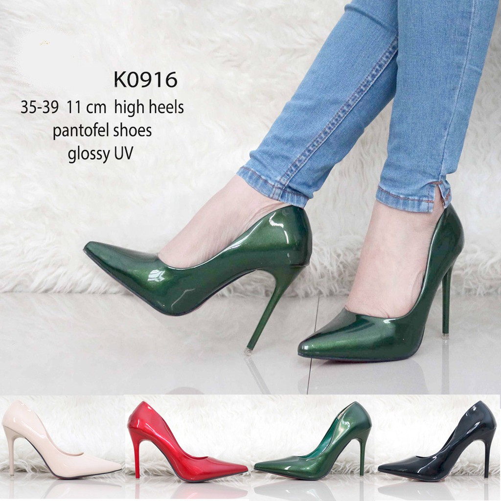 Sepatu heel Fantofel Glossy - sepatu Kerja pantofel Wanita Hijau Red Putih Black K0916