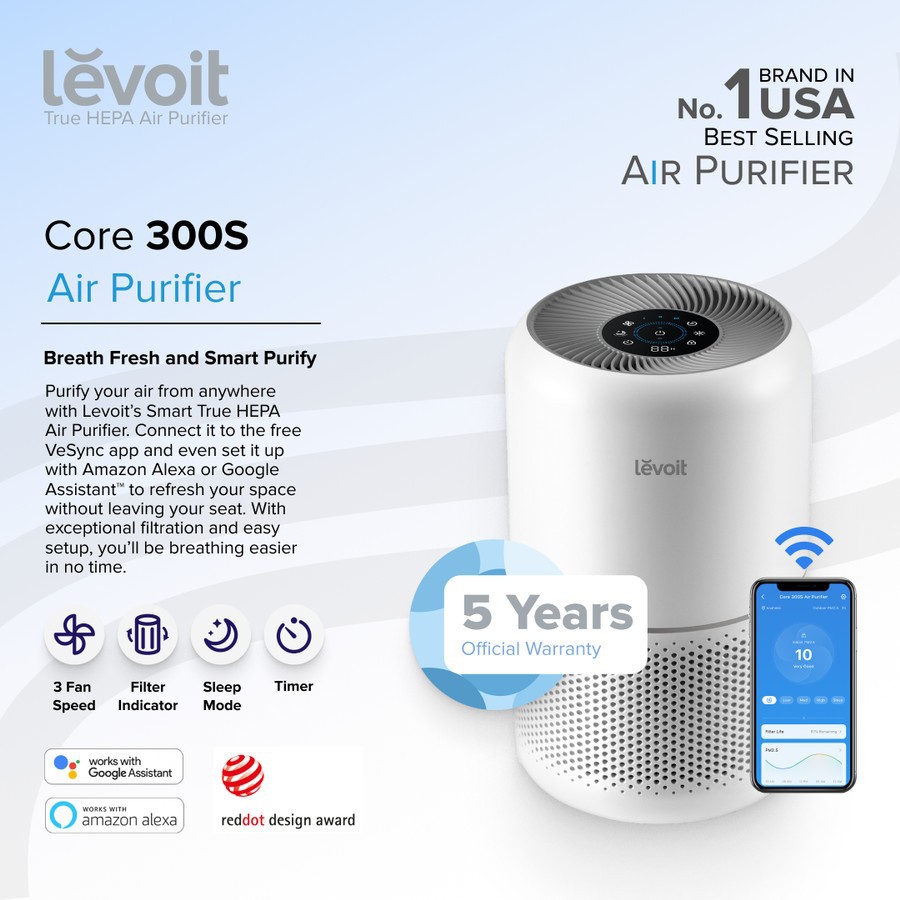 Levoit Core 300S Smart WiFi Air Purifier True HEPA 13 Garansi Resmi