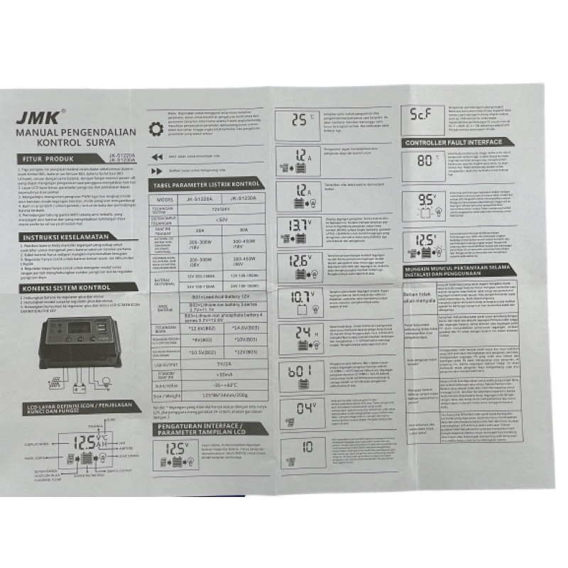 SOLAR CHARGE CONTROLLER LED LCD DISPLAY  SOLAR PWM 20A 30A USB PANEL SURYA CHARGER JMK JK-1220A JK-1230A PENGISI DAYA SURYA 12V 24V
