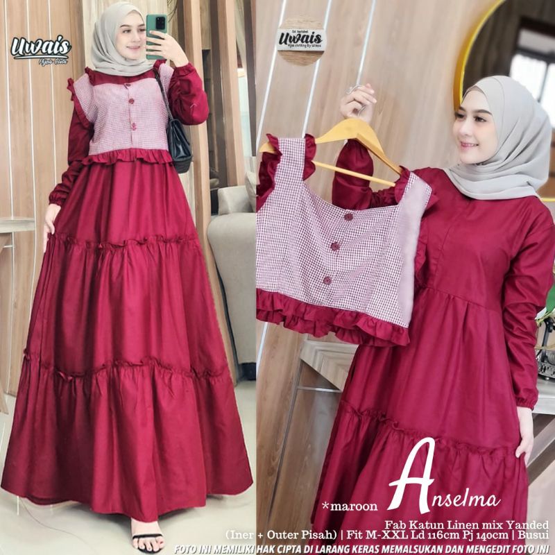 ANSELMA BY UWAIS/gamis/gamis solo/gamis linen/cotton linen/gamis terbaru/gamis lebaran/dress
