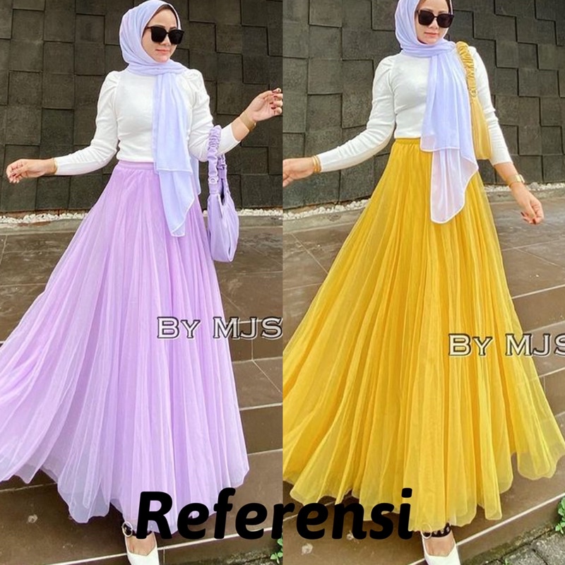 Rok Tutu Tile Bawahan Wanita Fashion Polos Panjang Import Korea Hijab Muslim Lilac Allsize