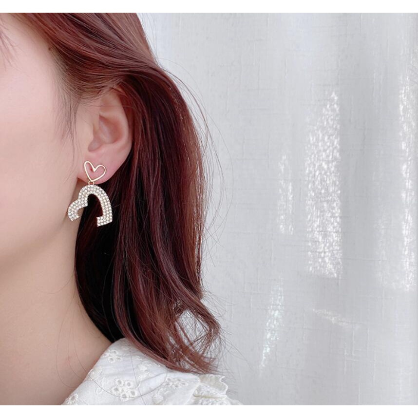 925 jarum perak gap cinta hati anting-anting Korea anggun online influencer penuh permata anting-ant