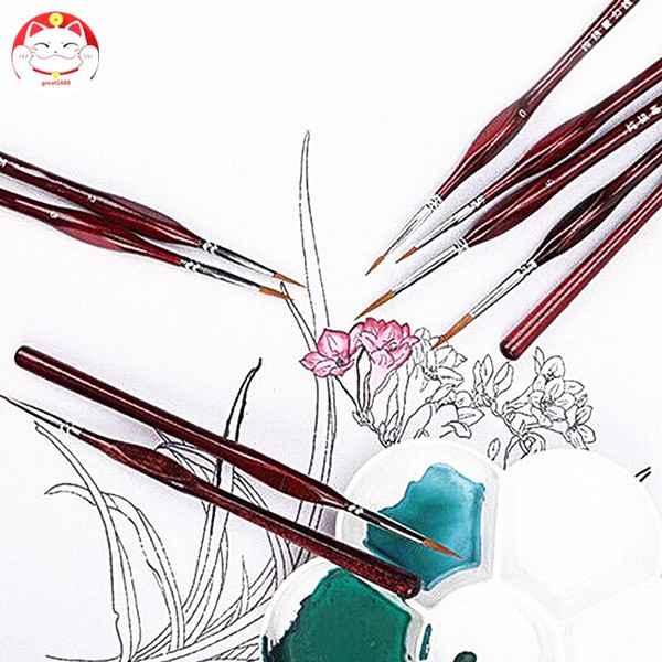 9pcs/set Kuas Lukis Miniatur Bahan Rambut Sable Untuk Detail Art