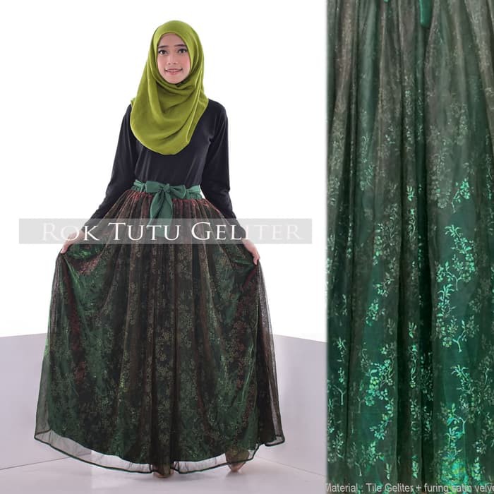 Rok Tutu Panjang Dewasa Wanita Muslimah Geliter Glitter Warna Bunglon - Ungu