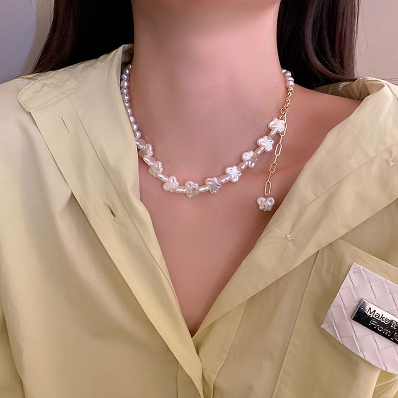 Kalung Rantai Klavikula Hias Liontin Hati Mutiara Untuk Wanita