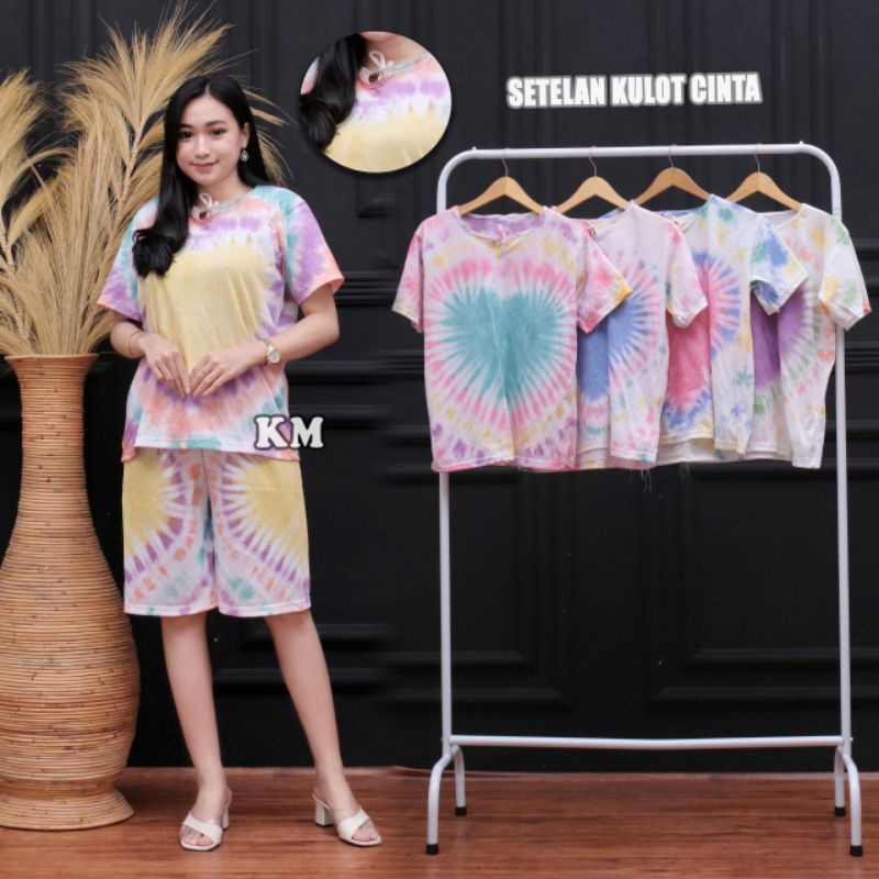 ONE SET KULOT TIE DYE KAOS COTTON ADEM SETELAN KAOS WANITA PENDEK TOP BALI KEKINIAN