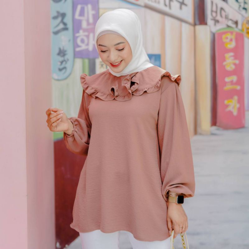 Blouse Atasan Wanita Rayon Crincle Fashion Hijab Solo Murah