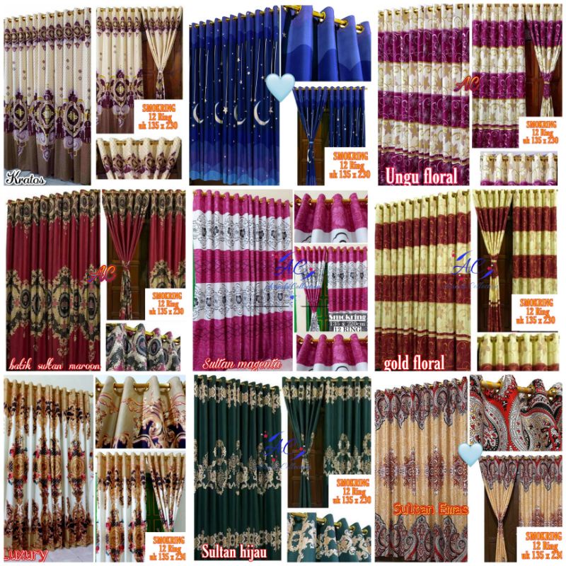 Gorden smokring 12 ring / gorden smokring pintu dan jendela Uk 135 x 230