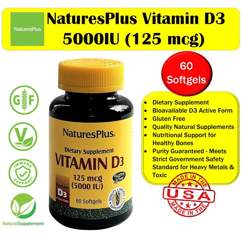 Natures Plus Vitamin D3 5000 IU Isi 60 Softgels