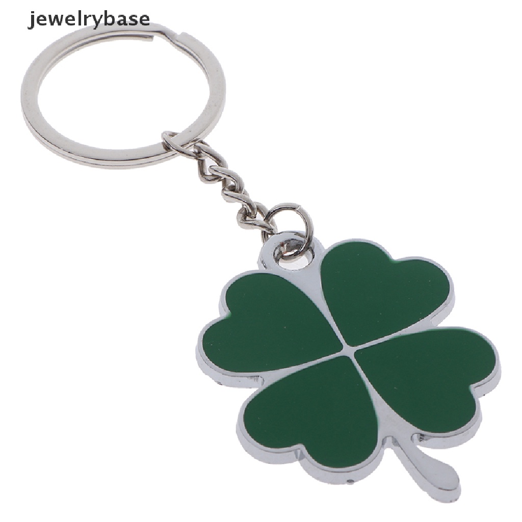 1pc Gantungan Kunci Bentuk Daun Clover Hijau Bahan Stainless Steel