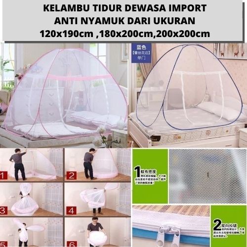 Kelambu Tidur Dewasa Lipat Anti Nyamuk Import Jaring Halus