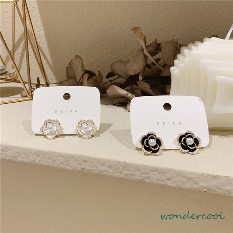 Anting Stud Silver Needle Bentuk Bunga Camellia Gaya Vintage -Won