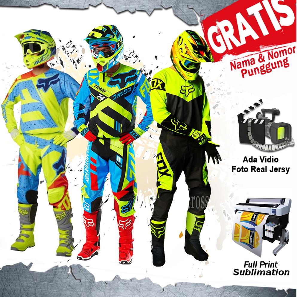 Terbukti Tshirt Kaos Jersey Baju Set Celana Motor Trail Cross Motocross Jerset Trabas F0X HITAM ABU 