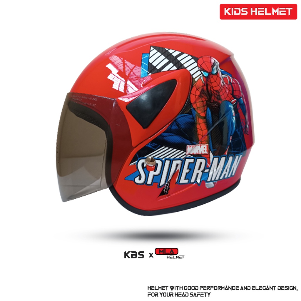 Helm Half Face Anak Junior KBS x MLA Motif Spiderman Untuk Usia Anak 3-7 tahun COD