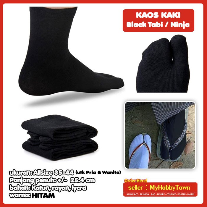 Tabi Kaos Kaki Jepang Geta Ninja Samurai Hitam