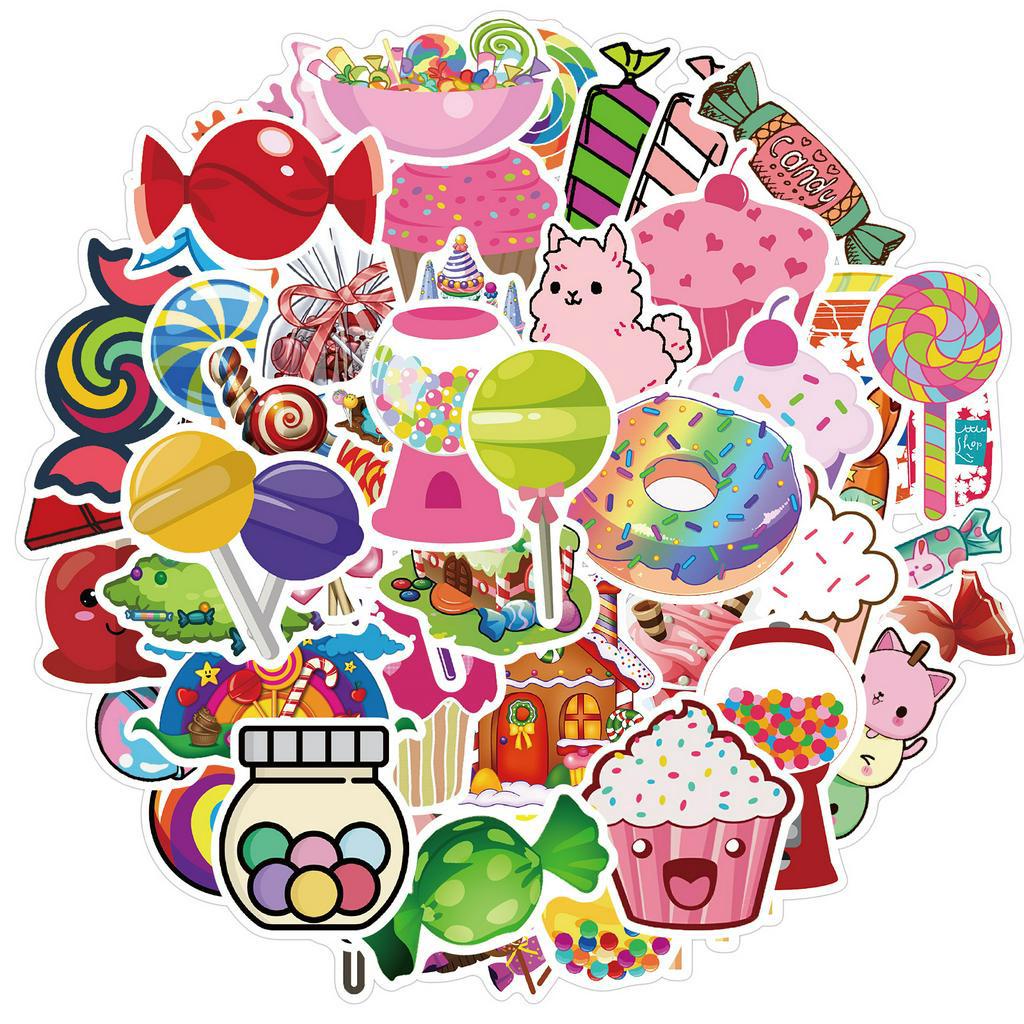 50 pcs / set Stiker Graffiti Warna Permen Bahan pvc Tahan Air Dapat Dilepas Untuk Dekorasi Ponsel