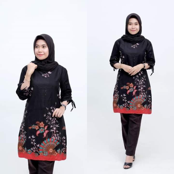 BAJU BATIK TUNIK MOTIF KIPAS HITAM