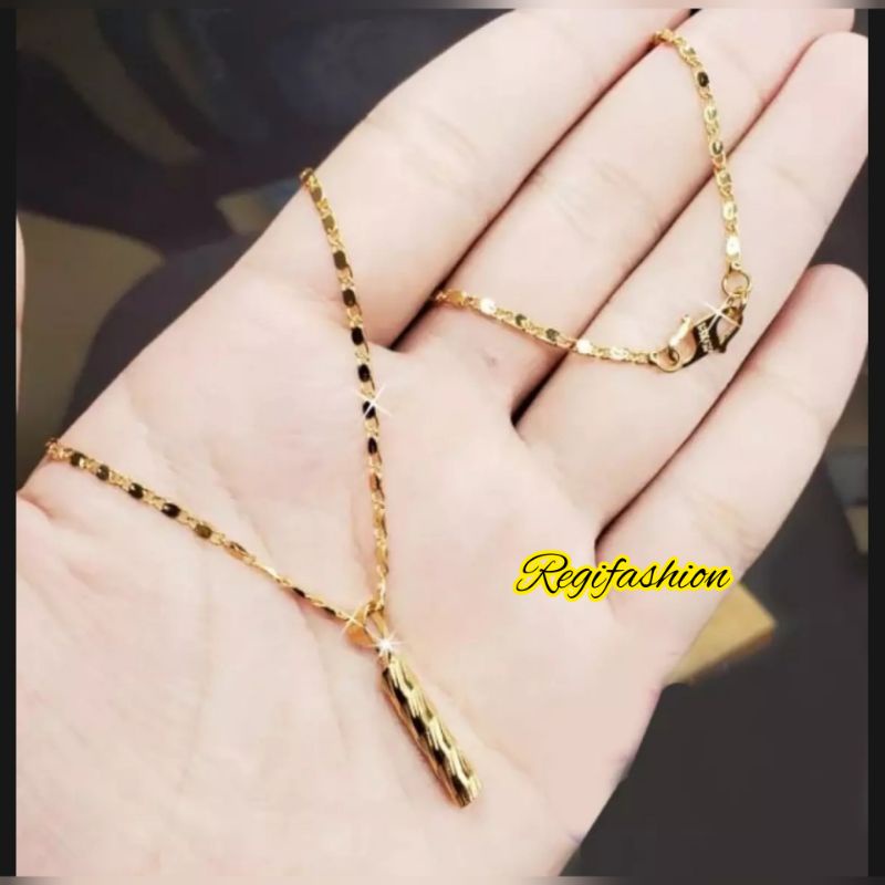 Kalung titanium liontin bambu gold fashion wanita terlaris anti karat tidak luntur