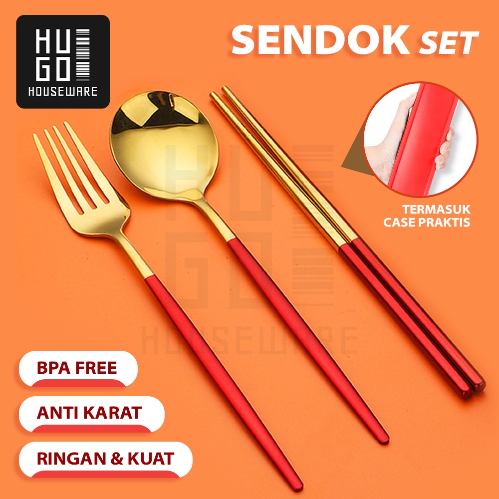 Sendok Garpu Sumpit Set Alat Makan Stainless Steel 304 Food Grade HUGO