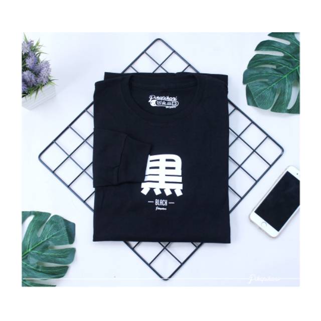 Kaos Anime Black Hitam Kuro Katakana Lengan Panjang RB