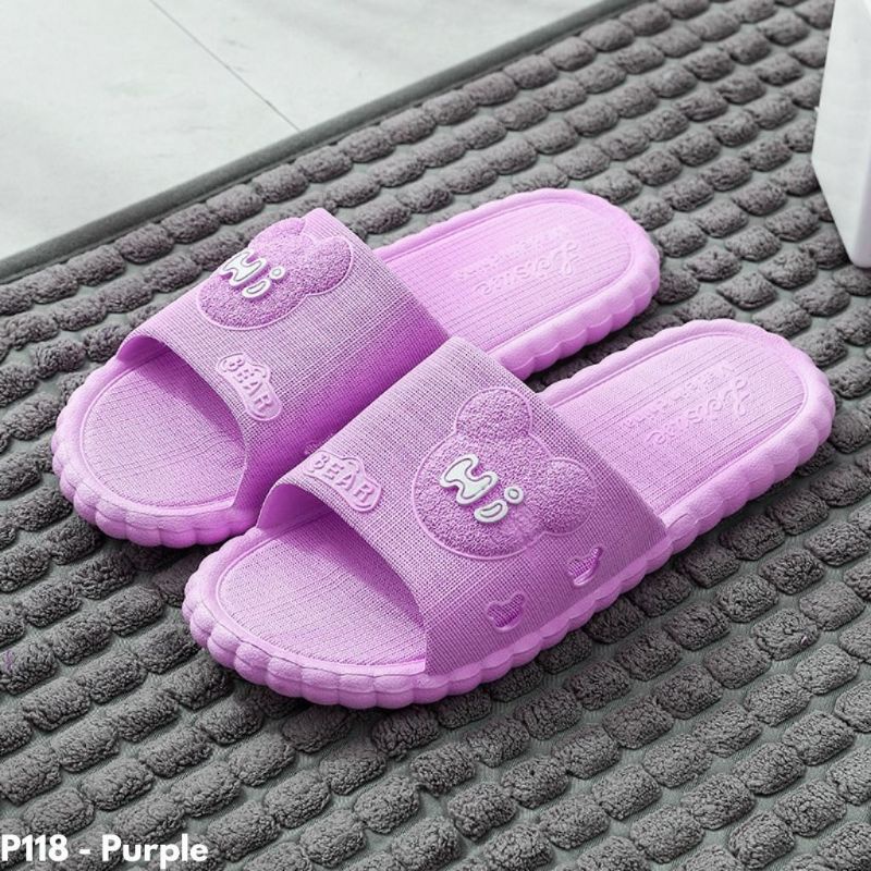 Sandal karet wanita import Sandal perempuan trendy motif Hi bear Selop wanita jelly anti slip