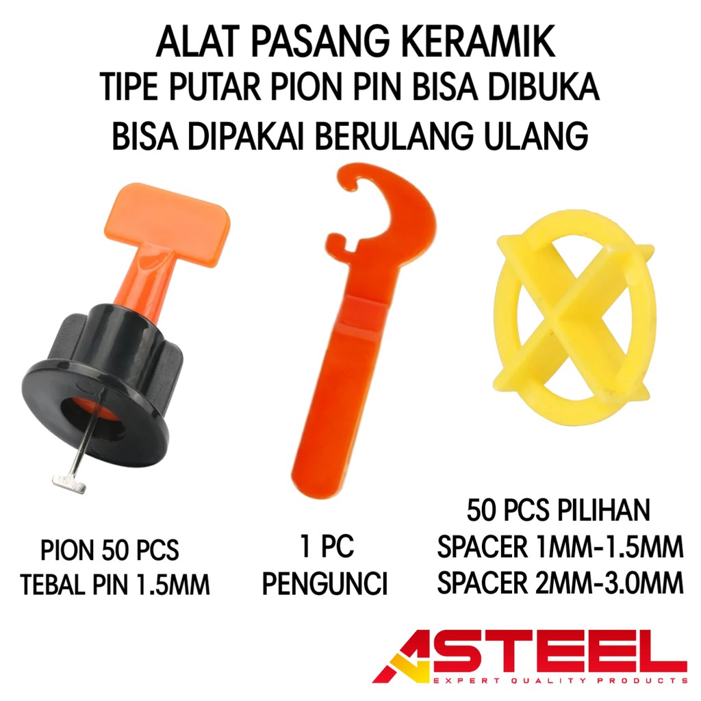 ASTEEL alat perata pasang keramik granit tipe putar bisa dipakai ulang pin bisa dibuka berkualitas