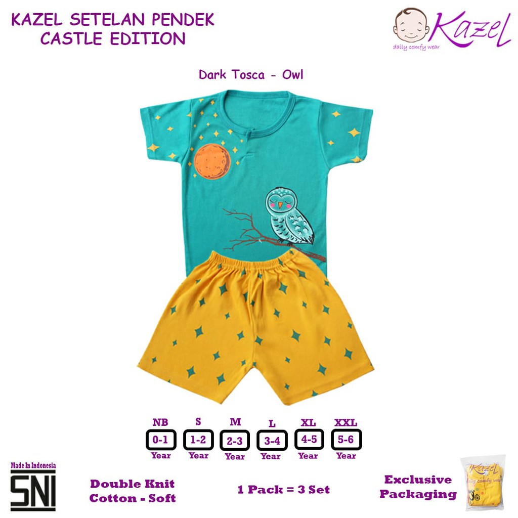 Kazel Setelan Pendek Girl CASTLE isi 3 stel (0-5 Tahun)