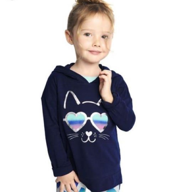Oshkosh hoodie lengan panjang kacamata/kaos anak perempuan lengan panjang navy/Ohskosh b’gosh tee