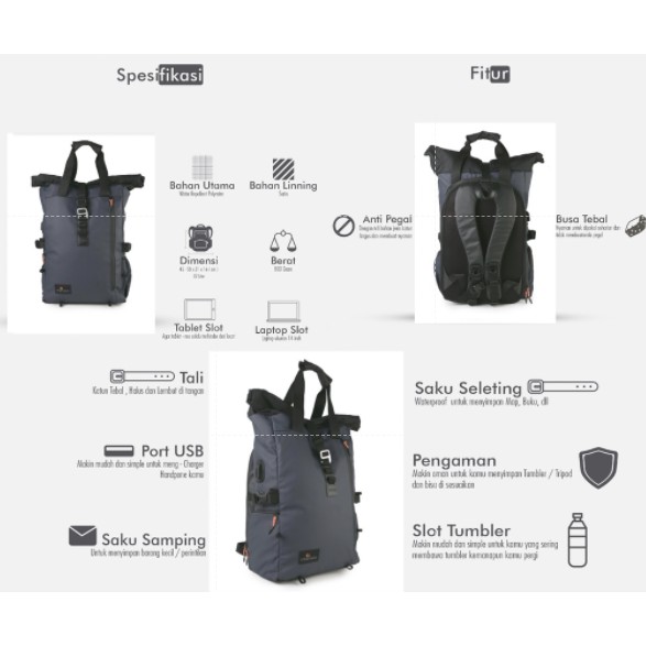 LANSPRESADO GREY |ManNeedMe x URBAN| Tas Ransel Pria Wanita Tas Backpack ORIGINAL