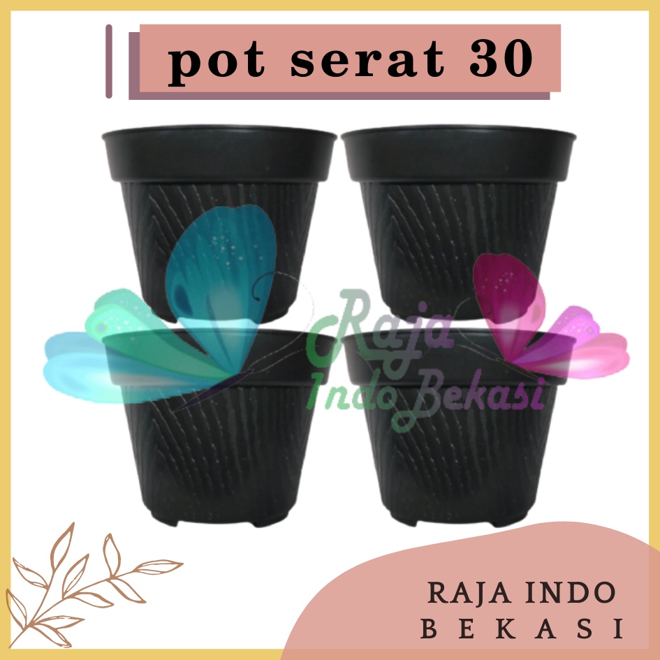 6pcs Pot Bunga 30 / Tawon Ruby Hitam Motif Serat Kayu Pot 30 Hitam Murah Pot Tawon 30